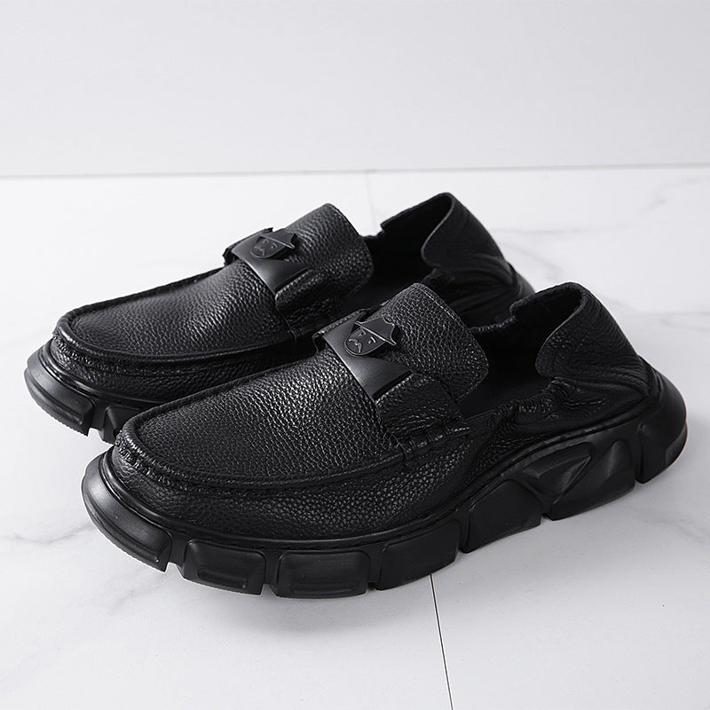 Men's Platform Slip-on Comfortable Simple Black Lazy Casual Shoes