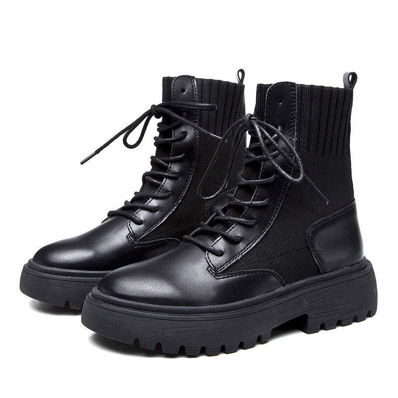 Women's Thin Martin Chunky Platform Socks Short Boots