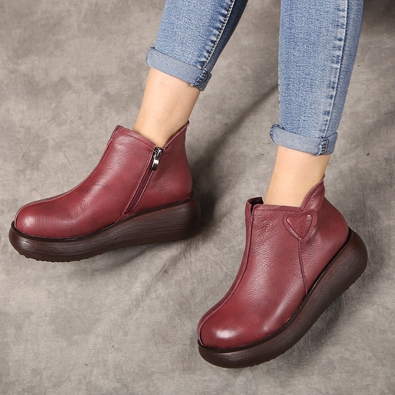 Women's Retro Platform Muffin Soft Bottom Side Zip Women's Shoes