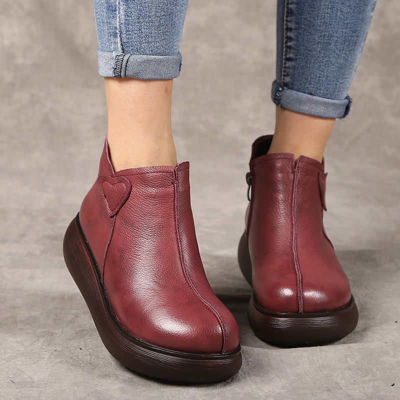Women's Retro Platform Muffin Soft Bottom Side Zip Women's Shoes