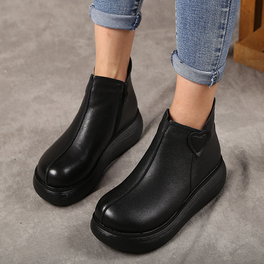Women's Retro Platform Muffin Soft Bottom Side Zip Women's Shoes