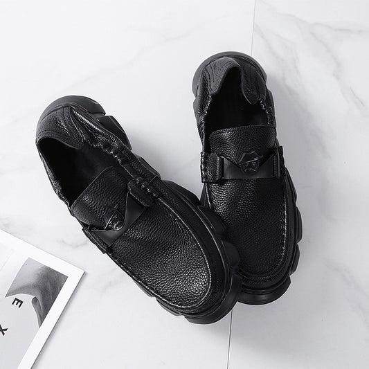 Men's Platform Slip-on Comfortable Simple Black Lazy Casual Shoes