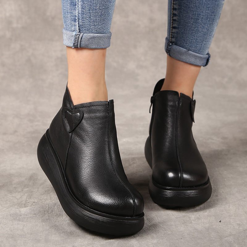 Women's Retro Platform Muffin Soft Bottom Side Zip Women's Shoes