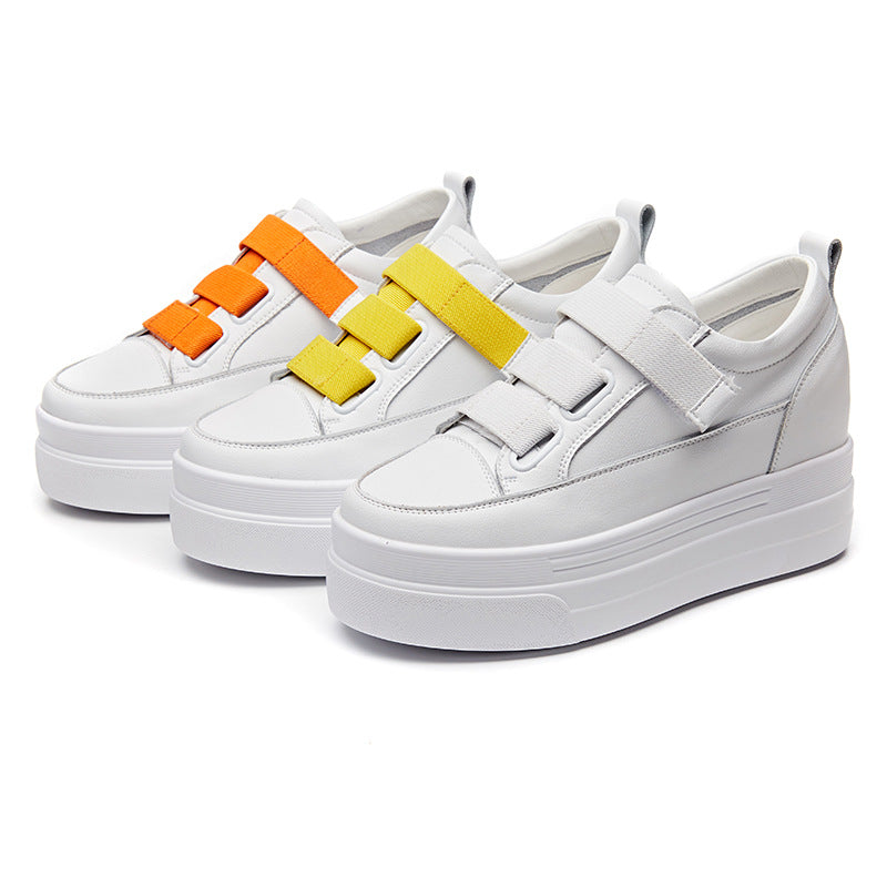 Women's White Fashion Cattlehide Platform Western Style Leisure Height Casual Shoes