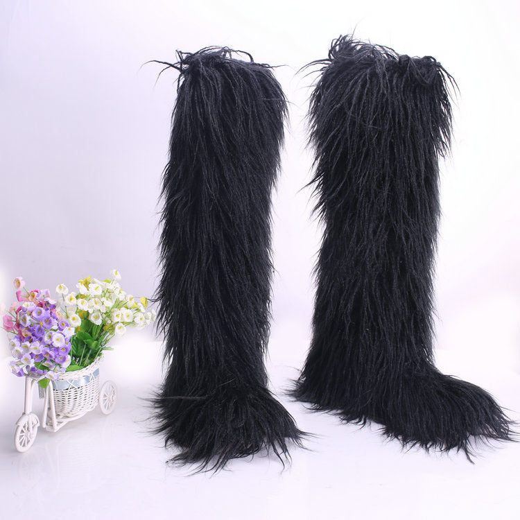 Women's School Long Tube Fox Fur Plush Snow Boots