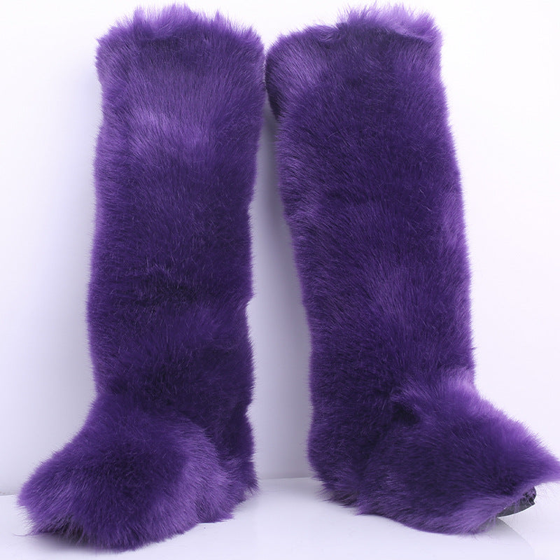 Women's School Long Tube Fox Fur Plush Snow Boots