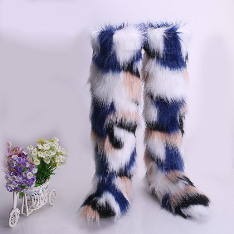 Women's School Long Tube Fox Fur Plush Snow Boots