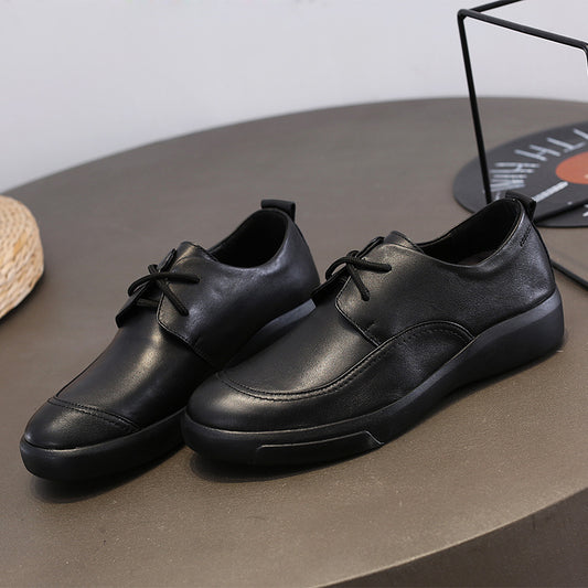Men's Business Comfortable First Layer Cowhide Platform Flat Heels