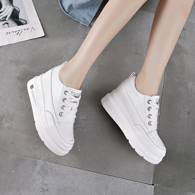 Women's Increasing Insole White Autumn Genuine Pumps Casual Shoes