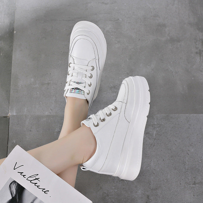 Women's Increasing Insole White Autumn Genuine Pumps Casual Shoes