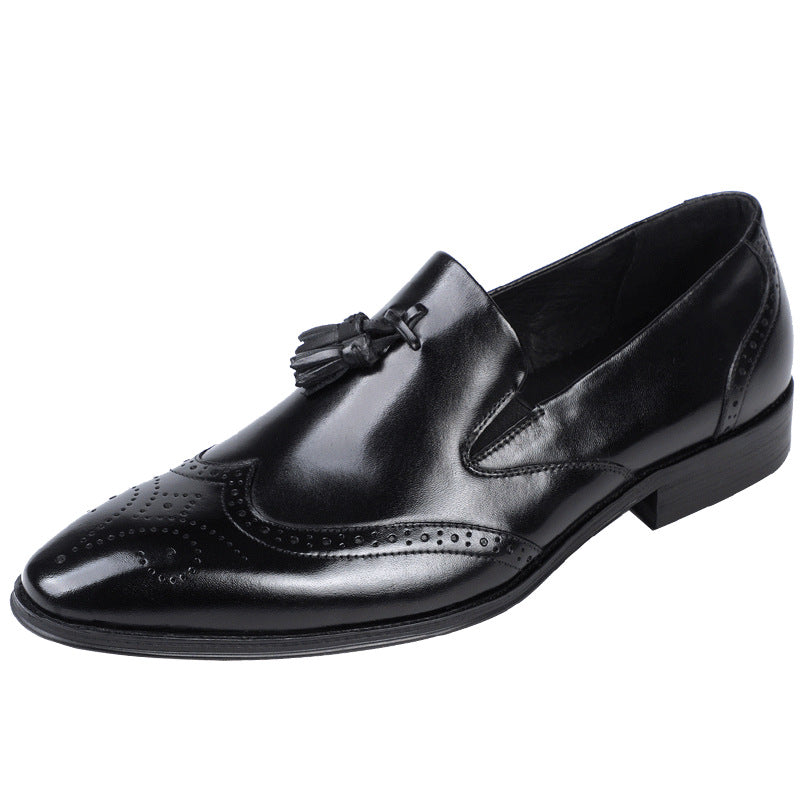 Men's Handmade Carving Brogue Tassel Retro Pointed Toe Formal Men's Business Leather Shoes