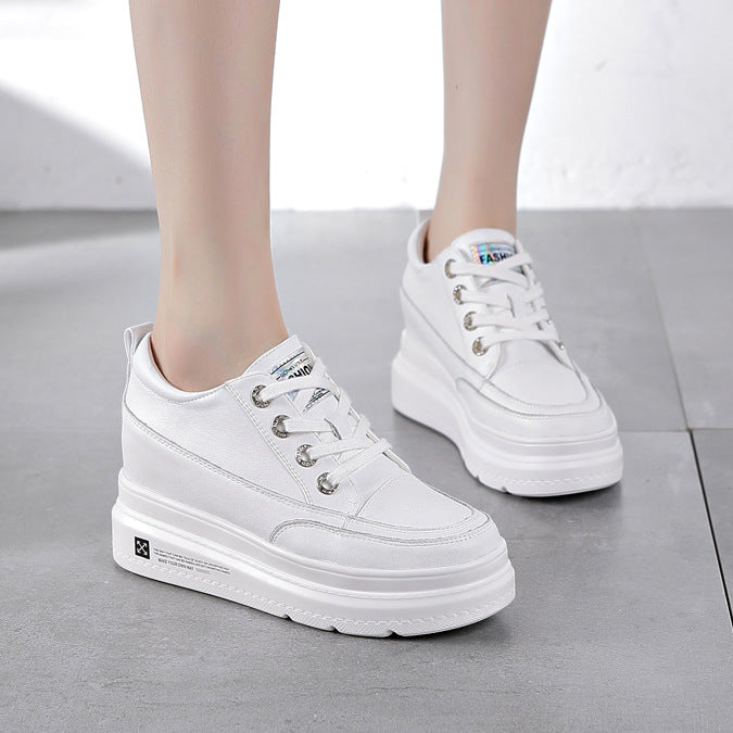 Women's Increasing Insole White Autumn Genuine Pumps Casual Shoes