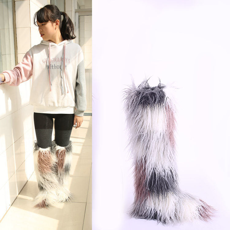 Women's School Long Tube Fox Fur Plush Snow Boots