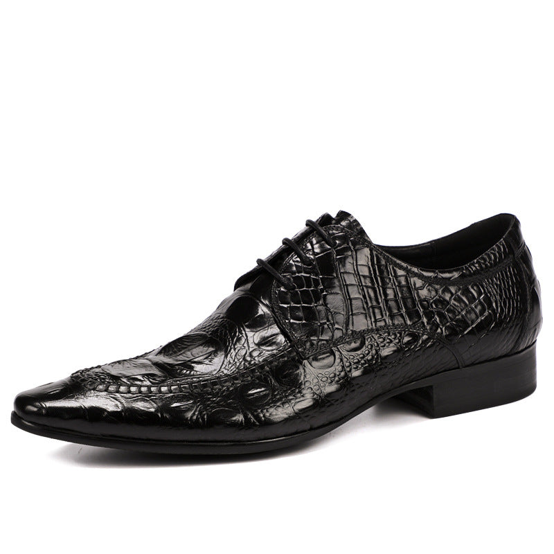 Men's British Business Dress Genuine Pointed Crocodile Leather Shoes