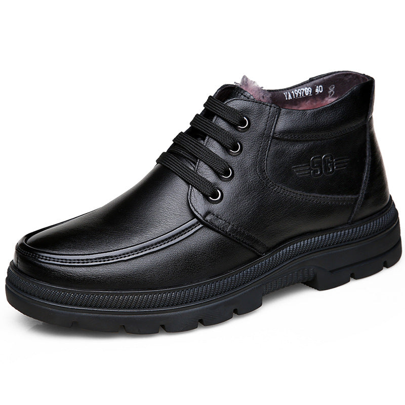 Men's First Layer Cowhide Thickened Fur Fleece-lined Men's Shoes