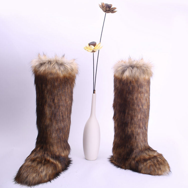 Women's School Long Tube Fox Fur Plush Snow Boots