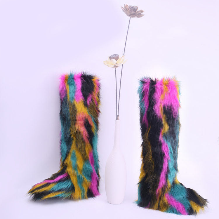 Women's School Long Tube Fox Fur Plush Snow Boots