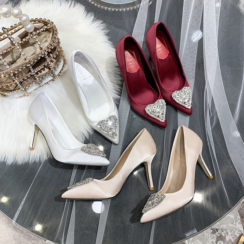 Women's Wedding Champagne Gold Dress Bridesmaid High Crystal Women's Shoes