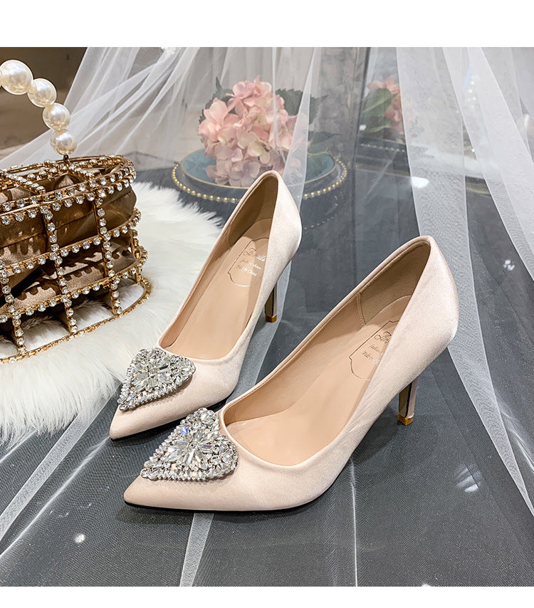 Women's Wedding Champagne Gold Dress Bridesmaid High Crystal Women's Shoes