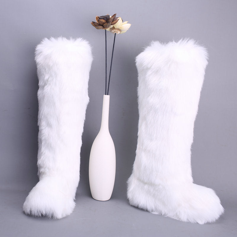 Women's School Long Tube Fox Fur Plush Snow Boots