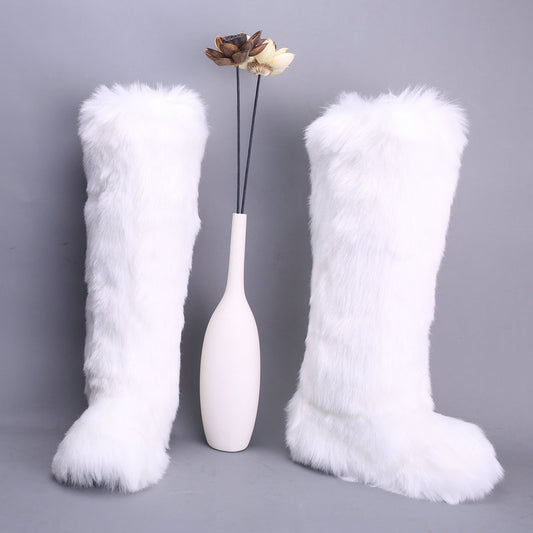Women's School Long Tube Fox Fur Plush Snow Boots