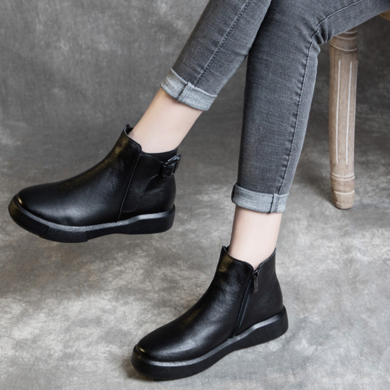 Women's For Fleece-lined Thick Rubber Sole Handmade Cowhide Boots