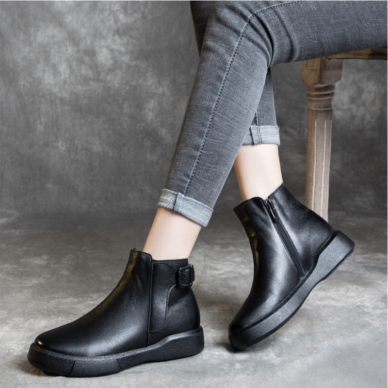 Women's For Fleece-lined Thick Rubber Sole Handmade Cowhide Boots