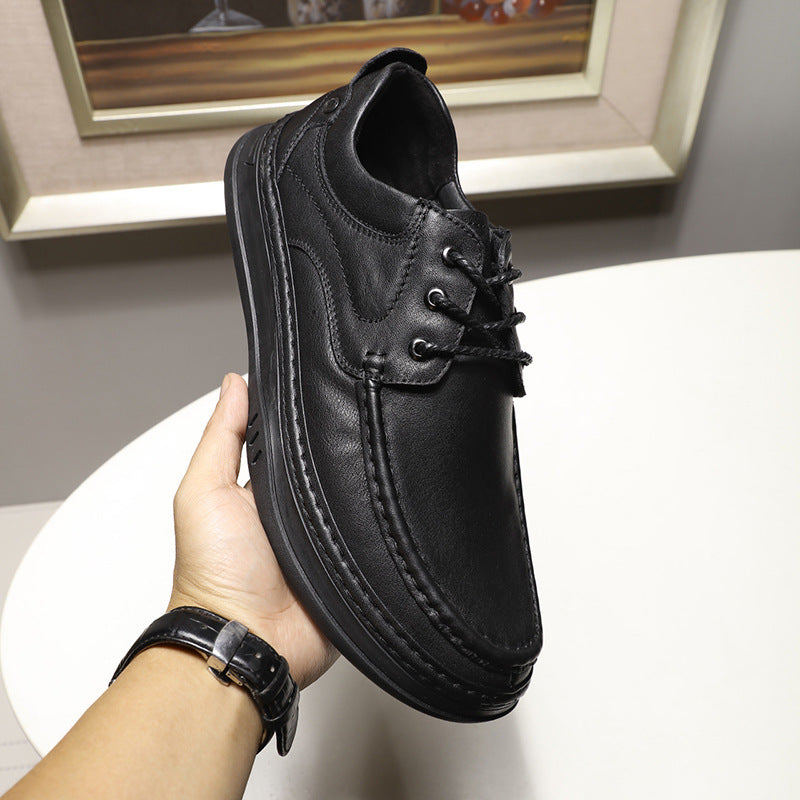 Men's Layer Cowhide Pumps Wide Feet Dad Casual Shoes