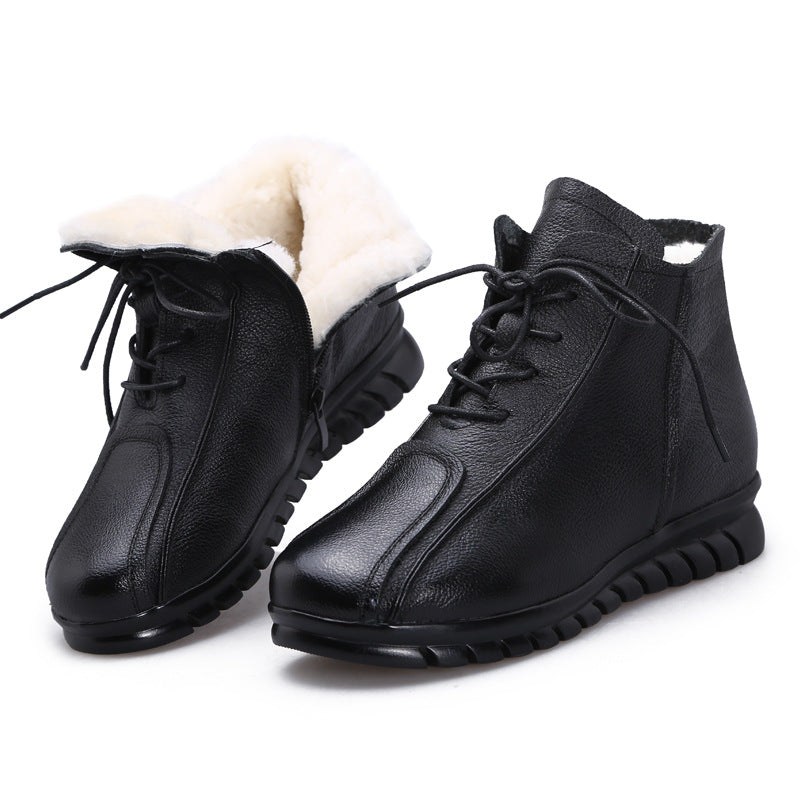 Mom Cotton First Layer Cowhide Warm Woolen Women's Shoes