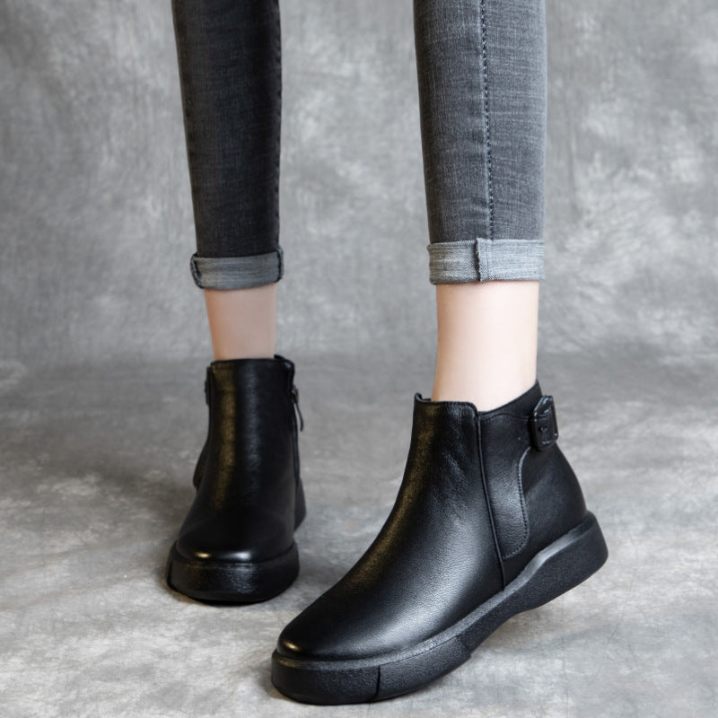 Women's For Fleece-lined Thick Rubber Sole Handmade Cowhide Boots