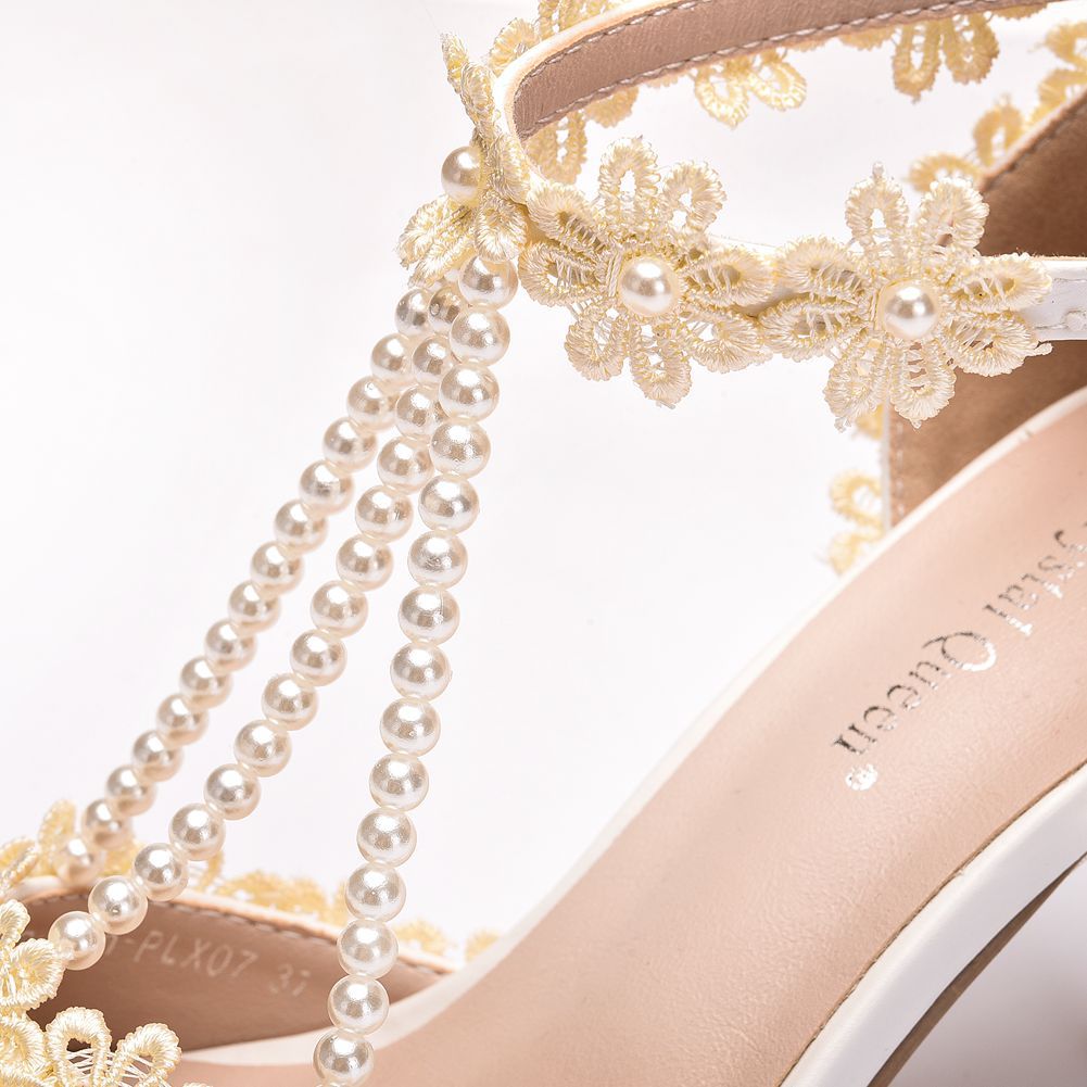 Wedding Buckle Lace Beaded Stiletto Open Sandals