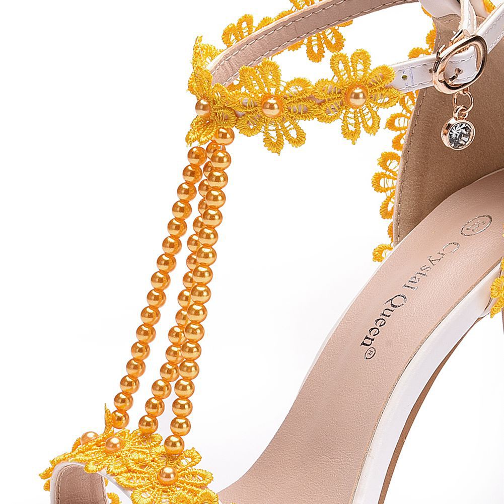 Wedding Buckle Lace Beaded Stiletto Open Sandals