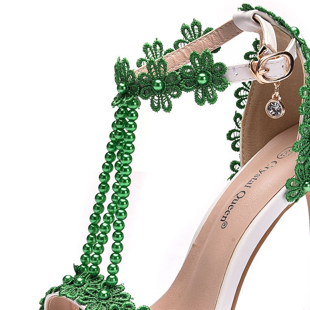 Wedding Buckle Lace Beaded Stiletto Open Sandals