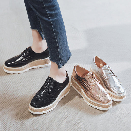Brogue Platform Small Autumn Versatile Height Increasing Leisure Leather Shoes