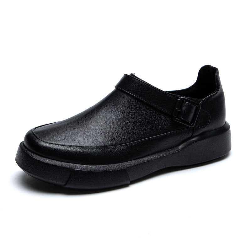 Women's Round Head Top Layer Cowhide Casual Shoes