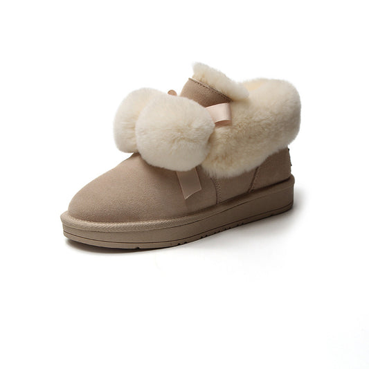 Women's Warm Short Hairy Ball Fleece-lined Bread Snow Boots