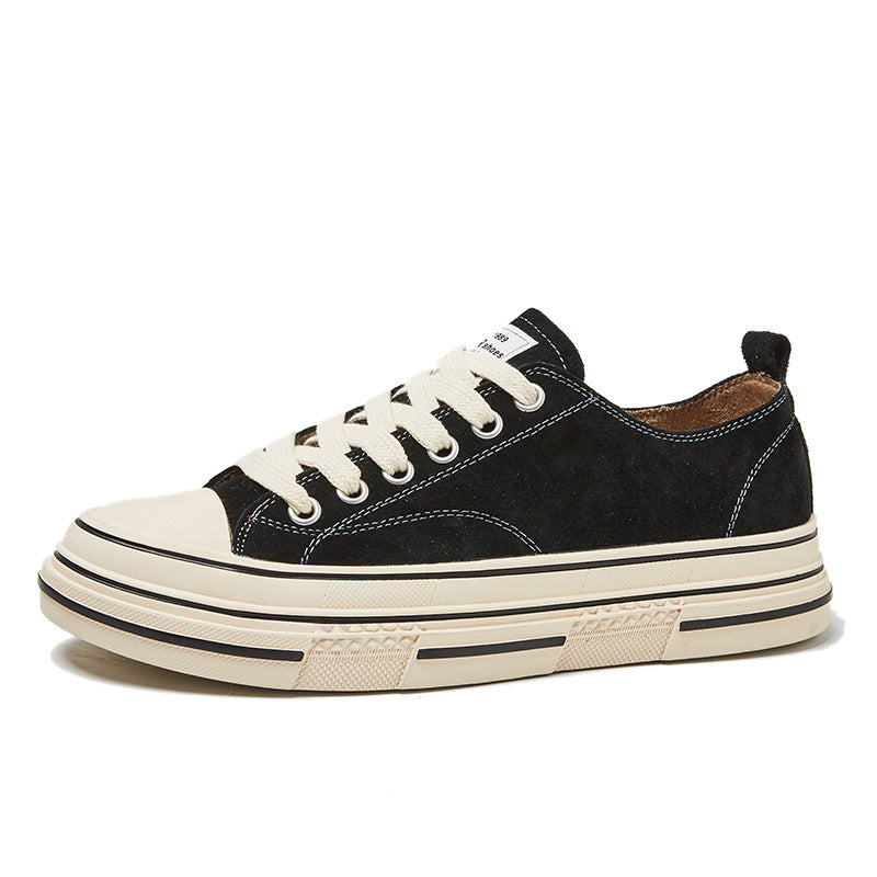 Women's Flat Black Board Sports White For Canvas Shoes