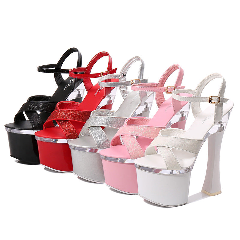 Women's Transparent Super High Chunky Summer Platform Sequined Sandals