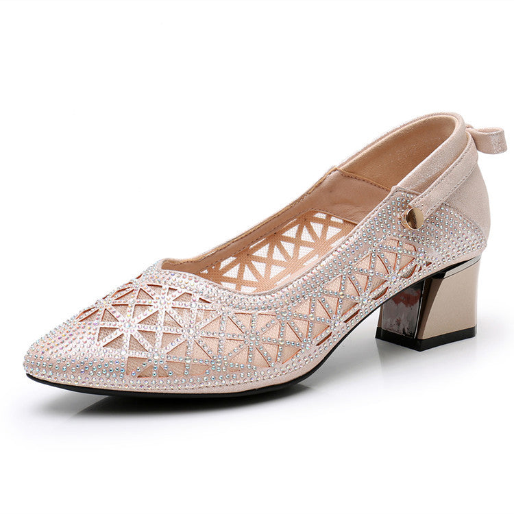 Women's Pointed Toe Chunky Low-cut Breathable Mesh Sandals