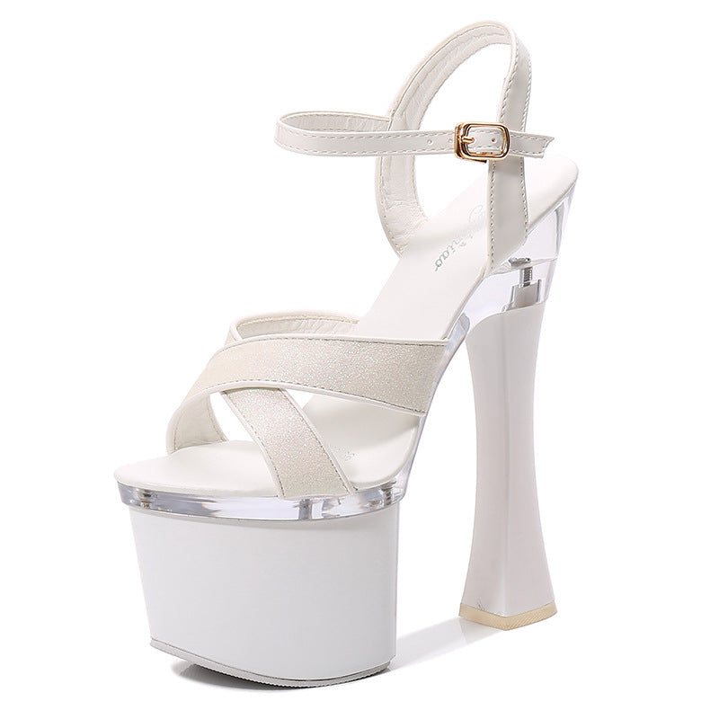 Women's Transparent Super High Chunky Summer Platform Sequined Sandals