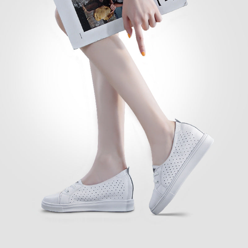 Women's Genuine Summer Hidden White Breathable Hollow Casual Shoes