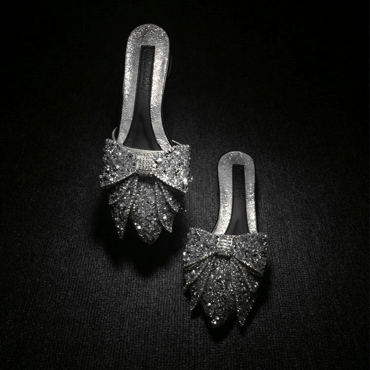 Women's Rhinestone Bow For Outer Wear Pointed Sandals