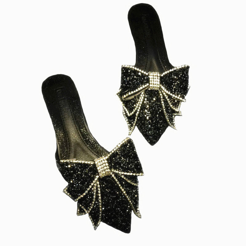 Women's Rhinestone Bow For Outer Wear Pointed Sandals