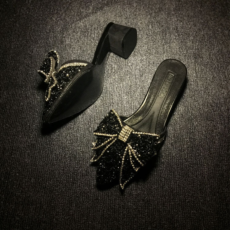 Women's Rhinestone Bow For Outer Wear Pointed Sandals