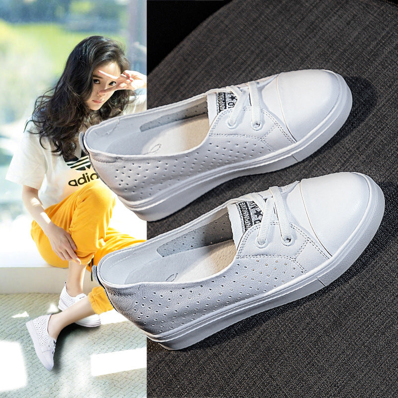 Women's Genuine Summer Hidden White Breathable Hollow Casual Shoes