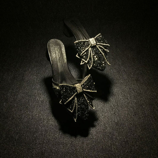 Women's Rhinestone Bow For Outer Wear Pointed Sandals