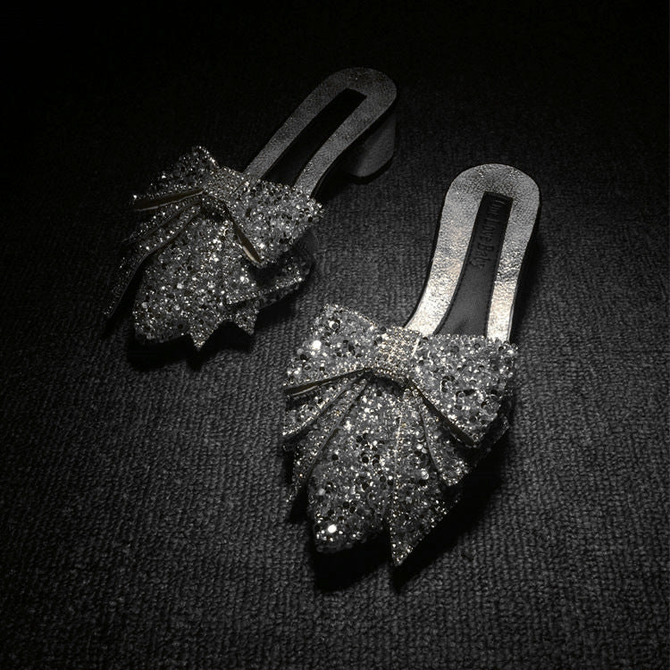 Women's Rhinestone Bow For Outer Wear Pointed Sandals
