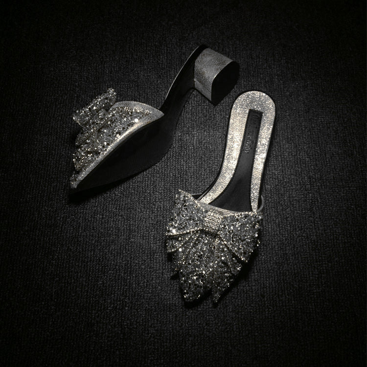 Women's Rhinestone Bow For Outer Wear Pointed Sandals