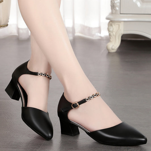 Women's Mid Toe Box Hollowed Buckle Chunky Plus Sandals