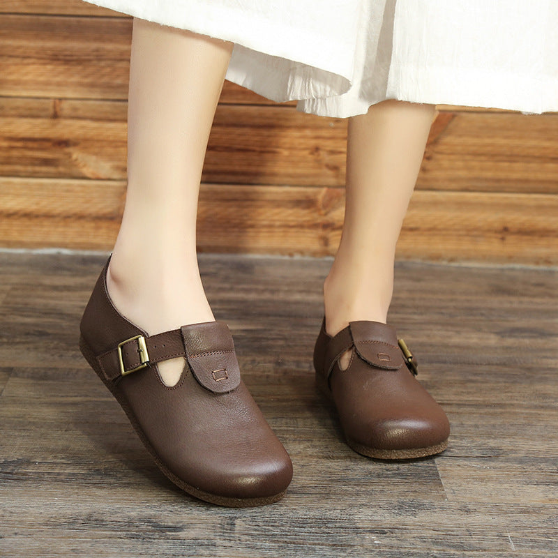 Handmade Genuine Pumps Shallow Mouth Artistic Soft Flat Bottom Casual Shoes